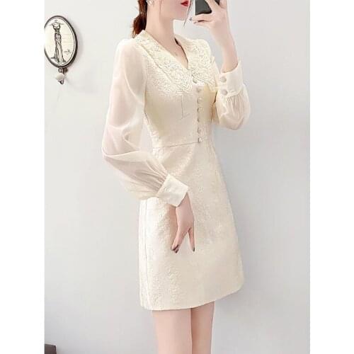 French Lace Dress Womens Short 2021 Spring and Autumn New Womens A-line Short Skirt