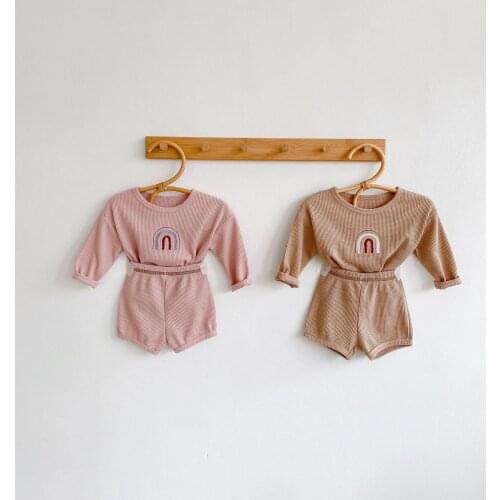 Koodykids Baby Boys Girls Clothes Set Autumn Toddlers Girls Soft Rainbow Sweatshirts Shorts Clothing Set 2PCS Baby Set Spring