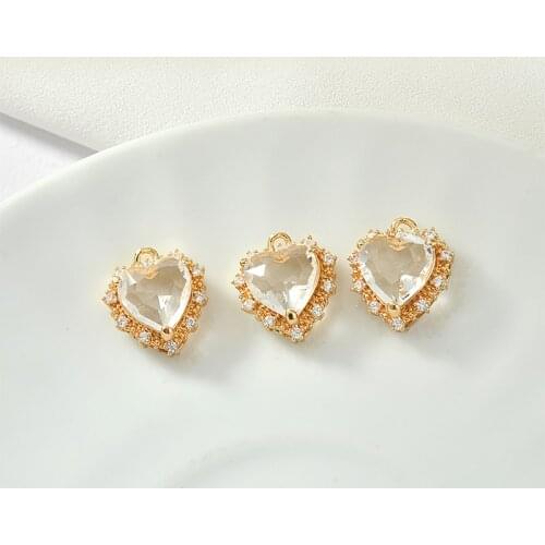 Lace Heart Lovely Zircon Crystal Pendant Maintains Color Copper Electroplated DIY Necklace Bracelet Ear Stud Matching 2pcs