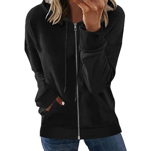 Fashion Solid Zipper Up Womens Hoodies Casual Long Sleeve Hooded Sweatshirt Tops Coat Zipper Jacket Fall Autumn Casual Coats