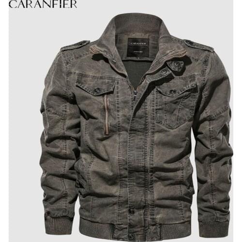 CARANFIER Men Vintage Military Denim Jackets Winter Male Washed Bomber Coat Tactical Army Outerwear Men Clothing Chaqueta Hombre