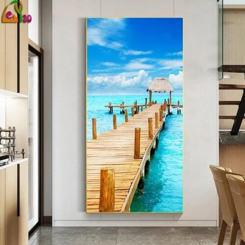 Large Bridge Sea natural landscape 5d art DIY diamond painting full square round diamond embroidery kits cross-stitch home decor