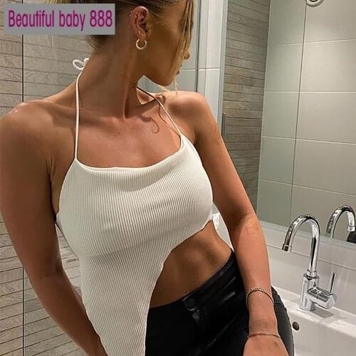 Meqeiss New 2021 Chic Fashion Sleeveless Halter Crop Tops for Women Hot Sexy Backless Irregular Cropped Feminino Top Streetwear