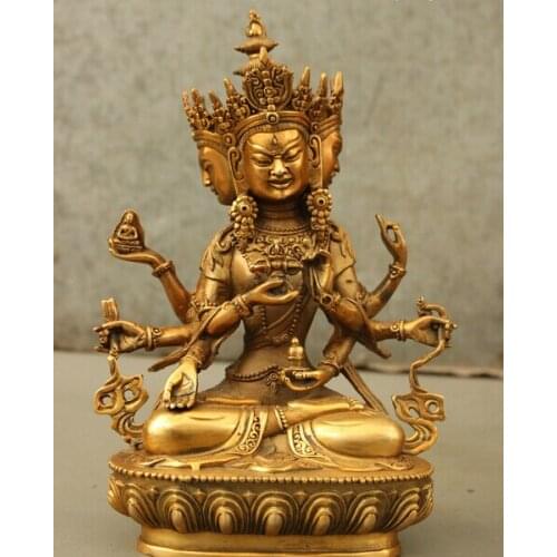 Wholesale factory Tibet Bronze Copper Gilt Vajra 3 Head 8 Arms Namgyalma & Ushnishavijaya Statue