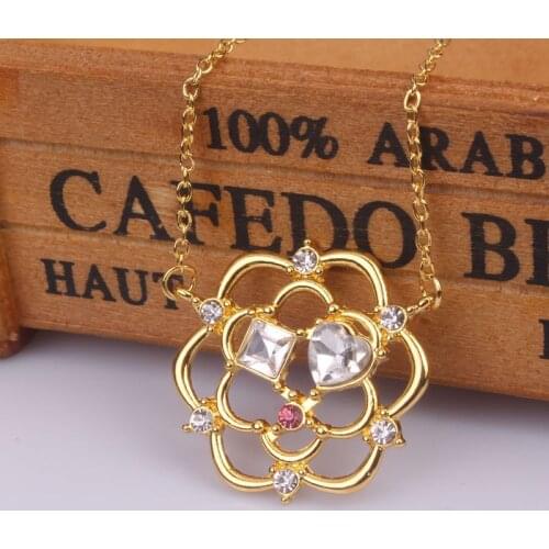 Beauty and the Beast Cosplay Necklace Rose Shape Heart Shape Diamond Pendant Princess Cosplay Accessory Halloween Cosplay