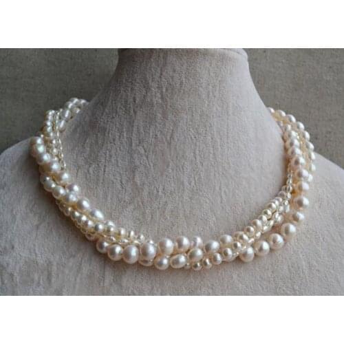 Natural Pearl Necklace,Four Strands Pearl Jewelry,18 inches 3-9mm White Freshwater Pearl Necklace,Wedding Party Woman Gift