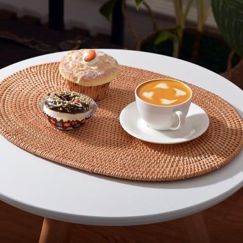 Hand-woven Rattan Placemats For Table Coffee Cup Mat Eco-Friendly Dining Table Decoration Natural Kitchen Accessories Coaster