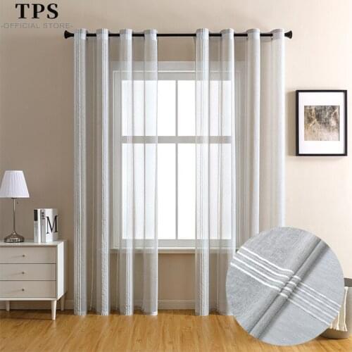 TPS Striped Sheer Curtains for Living Room Bedroom Kitchen Solid Tulle Voile Curtains Finished Window Treatment Panels Custom