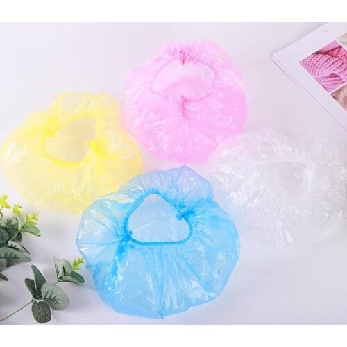 Sale Hot 50Pcs Portable One-Off Elastic water proof hower Cap Clear Hair Salon Bath Caps For Cleaning Supplies Home Travel Goods