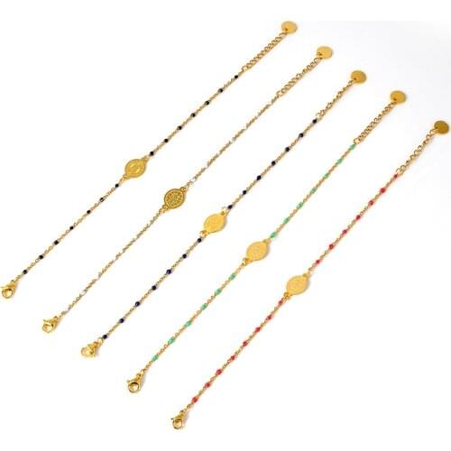 Colorful Beaded Religion Charm Bracelet For Women Jwelry Stainless Steel Gold Bacelet Choker Chain Bnagles Christian Wholesale