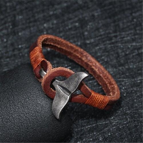 WWLB Luxury Brand Mens Leather Bracelets Homme Gifts Charm Stainless Steel Whale Tail Bangles Bracelets For Women Men Jewelry