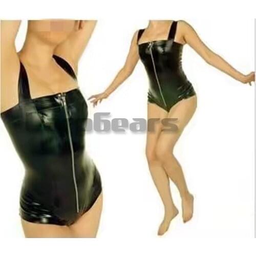 Sexy Black Latex swimsuit with front zipper rubber leotard /bodysuits unique