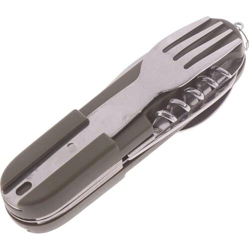 Tableware Folding Portable Stainless Steel Camping Picnic Cutlery Knife Fork Spoon Bottle Opener Flatware Travel Kit