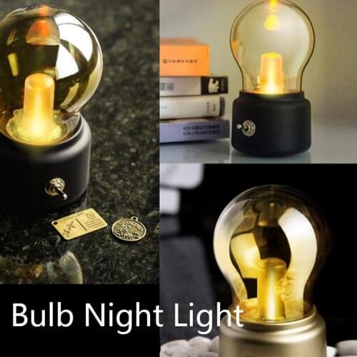 LED Bulb Night Light Vintage USB Rechargeable Battery Blowing Desk Lamp Atmosphere Mood Bedside Light New Year Home Decoration