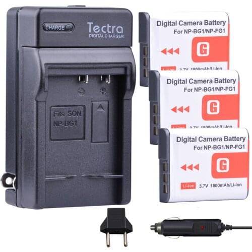 Tectra 3Pcs NP-BG1 NP-FG1 NP BG1 NP FG1 bateria + Digital Charger for Sony DSC-H3 DSC-H7 DSC-H9 DSC-H10 DSC-H20 DSC-H50 DSC-H55