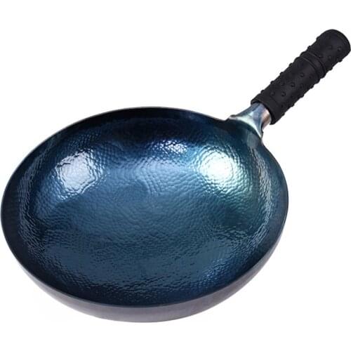 Handmade Wok,Chinese Traditional Handmade Forging Wok Durable Iron Woks Uncoating Wrought Iron Non-stick Gas Pot Cookware