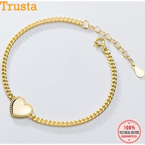 Trustdavis Real 925 Sterling Silver Fashion Sweet Romantic Love Heart Chain Bracelet For Women Wedding Fine S925 Jewelry DA1752