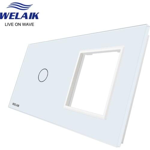 WELAIK EU 2Frame Wall Touch Switch Socket Outlet Square Hole Crystal Tempered Glass Panel Only DIY Parts 151*80mm A2918W1