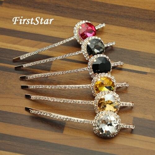 1 Pair FirstStar Luxury Hot Fashion Head Jewelry Round Rhinestone Hair Barrette Pink Crystal Hair Clip Slide For Women Girls