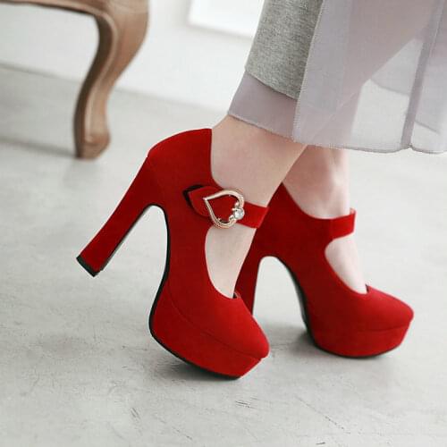 2021 Spring Womens Mary Jane Shoes Platform High Heels Red Black Office Party Woman Shoes High Heel Pumps Plus Size 43