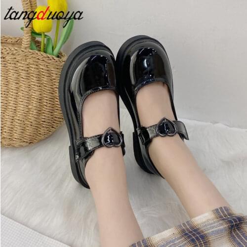 Heart-Shaped Mary Jane Shoes for Women 2021 Autumn Ankle Strap Pumps Woman Thick Bottom Lolita Shoes cute Harajuku shoes