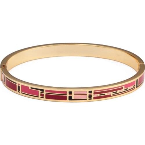 Charm Cuff Bracelets Bangle for Women Stainless Steel Gold Plating 4mm Width Enamel Luxury Wristband Wedding Female Jewelry