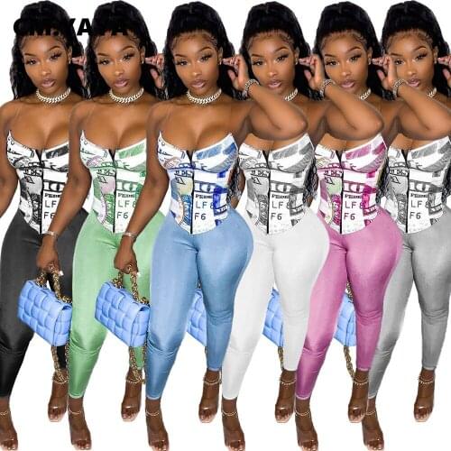 CM.YAYA Streetwear Women Tracksuit High Waist Legging Pants Set with Dollar Crop Tops Matching Two 2 Piece Set Active Sweatsuit