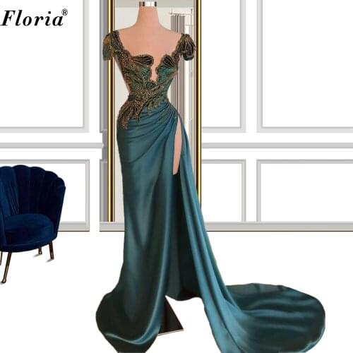 Dark Green Vintage Evening Dresses Long Mermaid Evening Gowns Gold Sequins Prom Dresses For Women Sexy Celebrity Gowns Vestidos