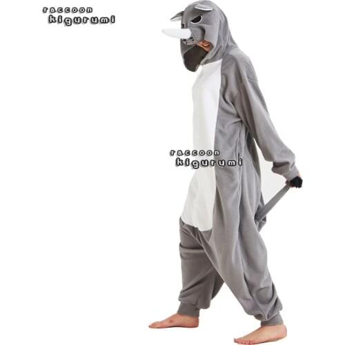 Rhino Animal Onesie Woman Winter Fleece Kids Halloween Cartoon Unisex Cosplay Hippo Pajama Raccoon Kigurumi Adult