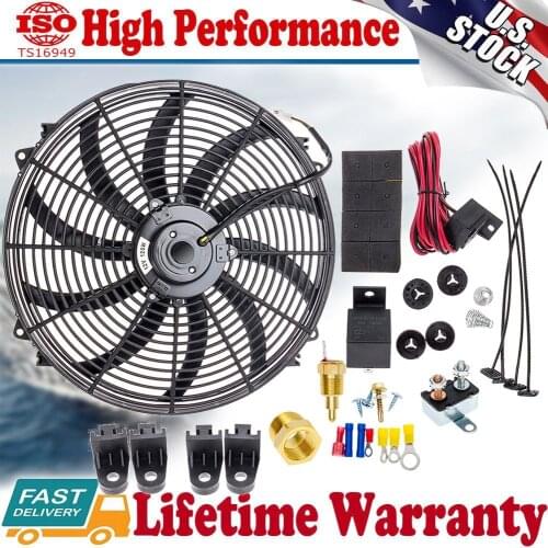 16" Inch Electric Radiator Cooling Fan High CFM Thermostat Relay Switch Kit 12V