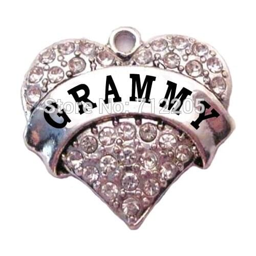 New 20pcs a lot rhodium plated fashion GRAMMY Clear Crystal Heart Family Pendant(P100199)