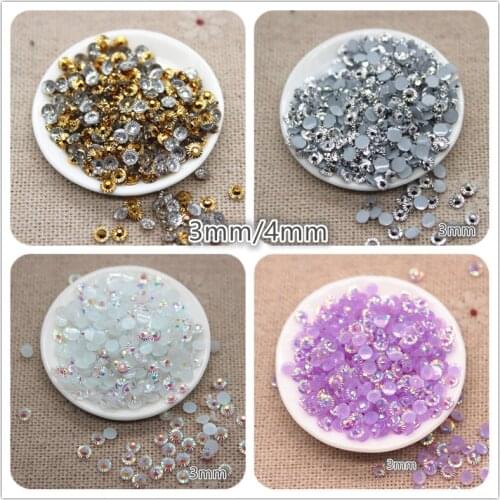 3mm/4mm New Golden/Silver/White AB/Purple AB Resin Rhinestone Facets Flatback Stone Decoration for Phones Bags Shoes Nails DIY