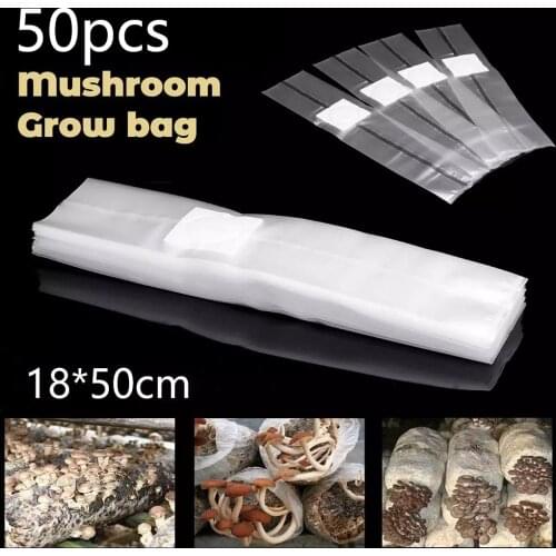 50pcs 39*50cm Mushroom Spawn Grow Bag Transparent Polypropylene Substrate High Temperature Resistance Pre Sealable Grow Bags