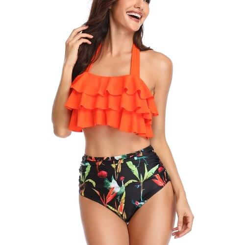 2020 Print Bikini High Waist Bikini Set Sexy Ruffle Swimwear Backless Bathing Suit Push Up Swimsuit Female Summer Biquinis