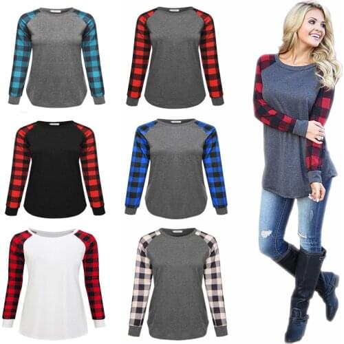 Blusas Femininas 2019 Fashion Women Blous Plaid Print Long Sleeve Blous Shirt Casual O-Neck Loose Tops Tees Plus Size 5XL