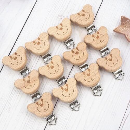 Chenkai 50PCS Wood Fox Clip DIY Organic Eco-friendly Nature Unfinished Baby Pacifier Rattle Grasping Accessories