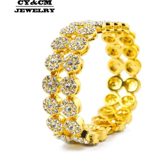 CY&CM Men Women Gold Silver Color Bracelet Chain 8" Iced out Bling Rhinestone 2 Row Round Hip Hop Link Bracelet Fashion Jewelry