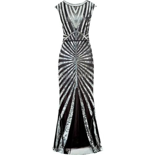 Women 1920s Great Gatsby Dress Long 20s Flapper Dress Vintage O Neck Sleeveless Backless Maxi Party Dress for Prom Cocktail