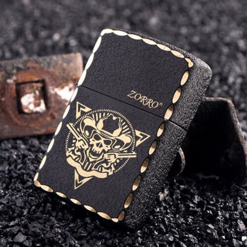 Zorro Butane Gas Inflatable Lighter Double Straight Blue Jets Windproof Torch Fire Copper Shell Edging Spray Gun Cigar Lighters