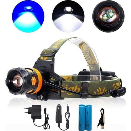 2 Led Headlight Q5 Fishing Headlamp Head Torch Lamp light frontal Flashlight yellow blue Super bright camping hiking lighting