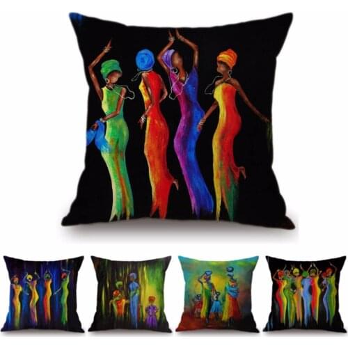 Museum Art Corridor Decoration Africa Culture Pillow Cover Colourful Dancing African Women Girl Hotel Lobby Decor Cushion Cover