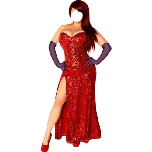 Who Framed Roger Rabbit Jessica Rabbit cosplay costume red dress top skirt with gloves free shipping