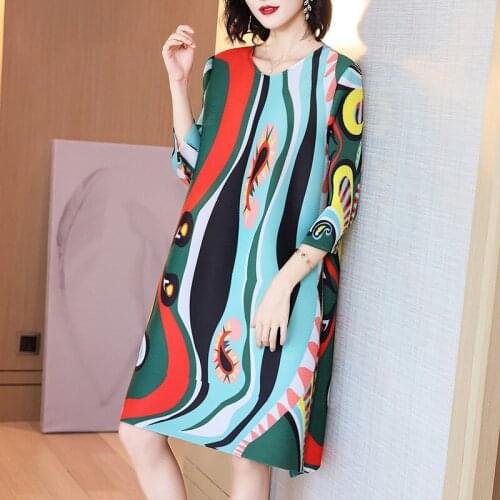 Mothers Age Reduction Print Dress Spring 2021 New Womens Loose Plus Size Pleated Dress
