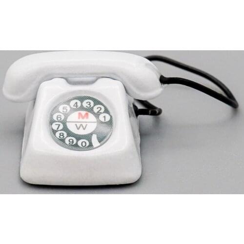 Odoria 1:12 Miniature Vintage White Desk Phone Loose with Receiver Retro Wired Telephone Room Home Dollhouse Accessories Decor