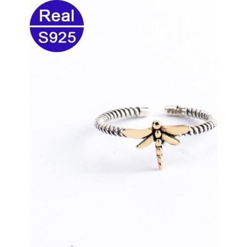 Fashion Vintage New Design Adjustable Size Dragonfly Ring For Women Party Gift Real 925 Sterling Silver Rings Fine Jewelry