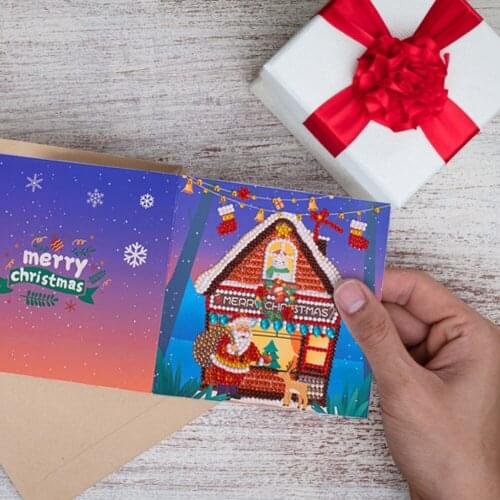 5D DIY Diamond Painting Kit Blessing Christmas Card Special Shape Glitter Resin Mosaic Rhinestone Drawing Greeting Cards Gift