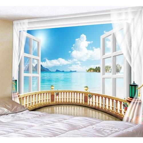 The Scenery Outside Thw Window Printed Wall Tapestry Cheap Hippie Wall Hanging Bohemian Wall Tapestries Mandala Wall Art Decor