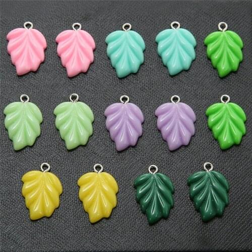 New 10pcs/pack Cute Candy Color Leaves Resin Charms Pendant For Women Girls DIY Necklace Earrings Jewelry Accessories