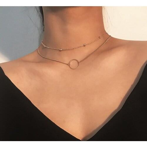 New Arrival 2021 Fashion Modern Choker Necklace Two Layers Round Necklaces Gold Color Necklace Choker Jewelry For Women