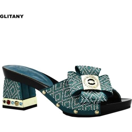 New Arrival African Style Women Shoes Rhinestone Nigerian Women Wedding Shoes and Bag Sets Decorated with Rhinestonen Party Shoe